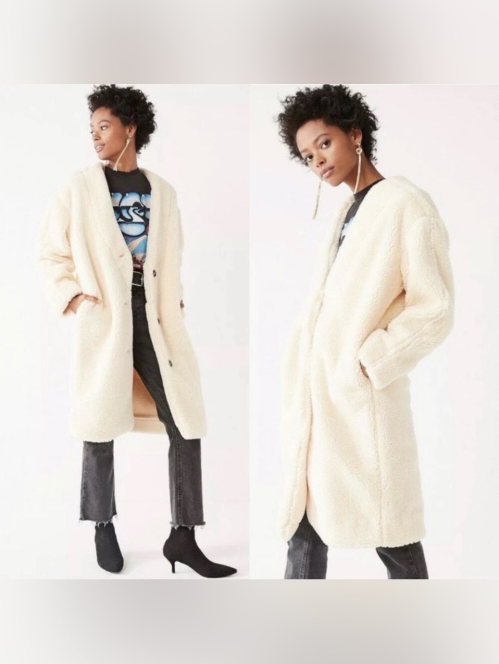UO Urban Outfitters Teddy Sherpa Coat M ivory oversized cocoon